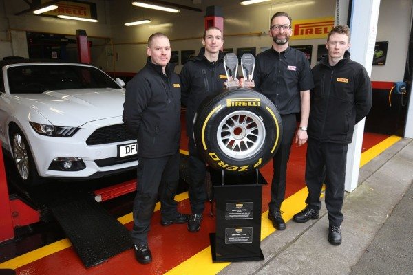 (l-r) STS Tyre Pros Chester employees Mike Critchley, Clarke Collings, Robert Jenkins, Kieran Neil