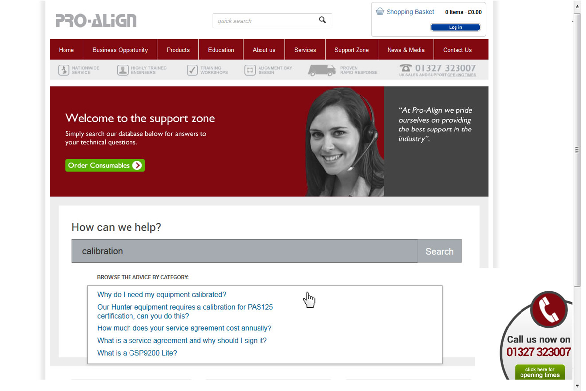 Pro-Align’s Support Zone homepage