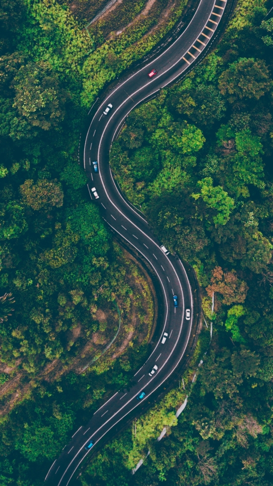 Aerial view of winding road